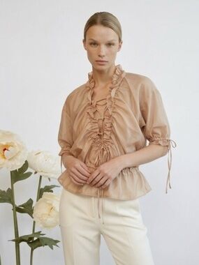 DSQUARED2 Silk Peach Ruffled Tie-Front Blouse